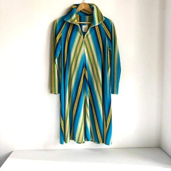 Vintage Bard's Terry Cloth Textured Chevron Print Short Dress M - Picture 2 of 8